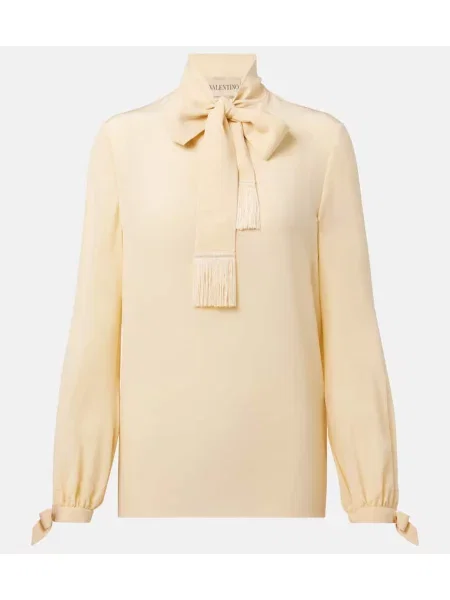 Jedwabny top Valentino z kokardką żółty