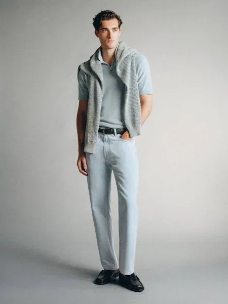 Dżinsy relaxed fit z tkaniny Candiani rozbielony Mężczyzna 44 MANGO MAN niebieski