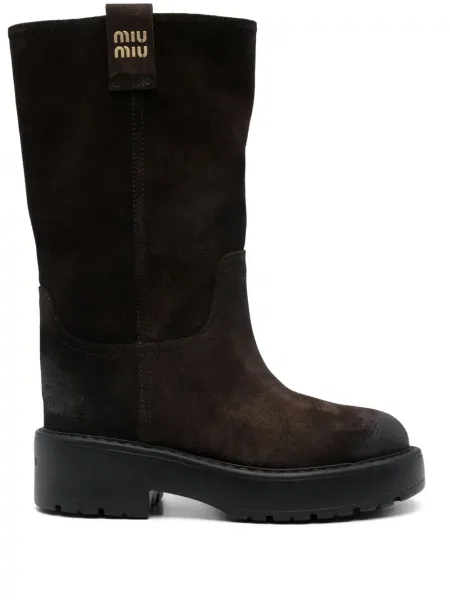 Botine Miu Miu din piele de căprioară maro