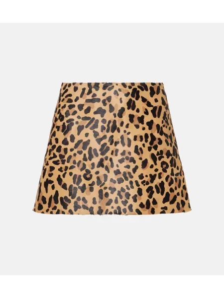 Spódnica skórzana Alaïa z nadrukiem w panterkę brązowa