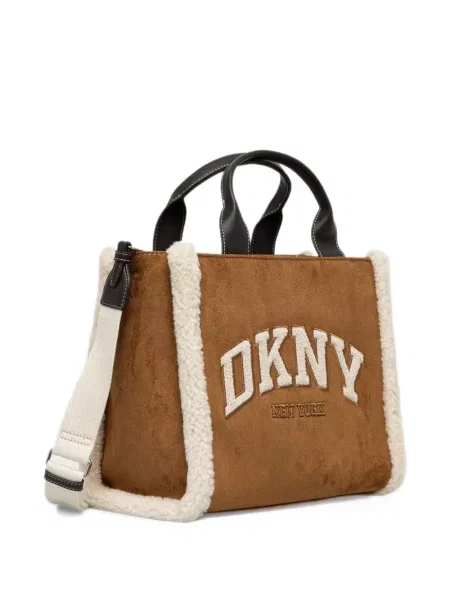 Τσάντα shopper Dkny με κέντημα από δέρμα προβάτου καφέ