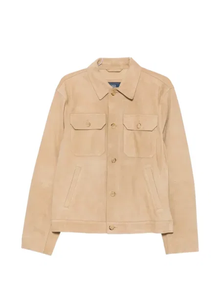 Scurt pulover Polo Ralph Lauren din piele de căprioară albastru