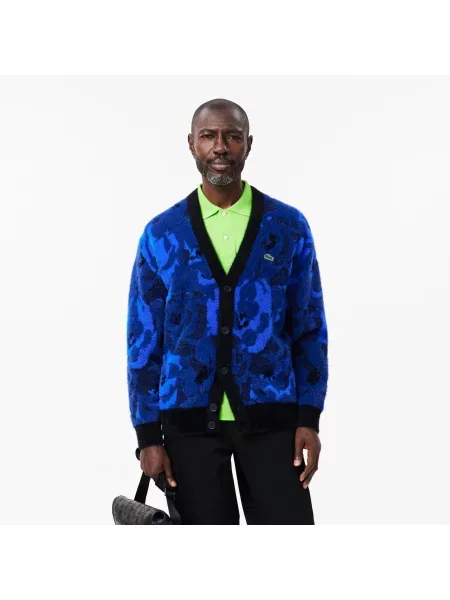 Żakardowy kardigan z intarsją w kwiaty