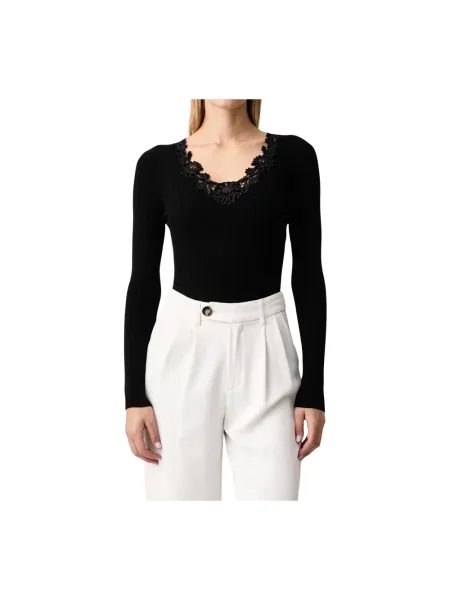 Top Twinset z dekoltem w serek czarny