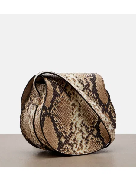 Kožená crossbody kabelka Chloé so vzorom hadej kože béžová