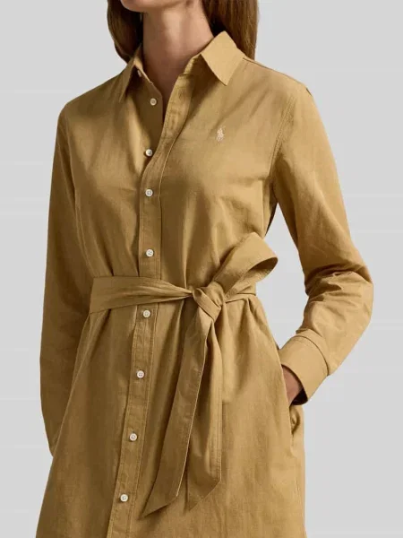 Sukienka koszulowa z mieszanki bawełny i lnu Polo Ralph Lauren beżowa