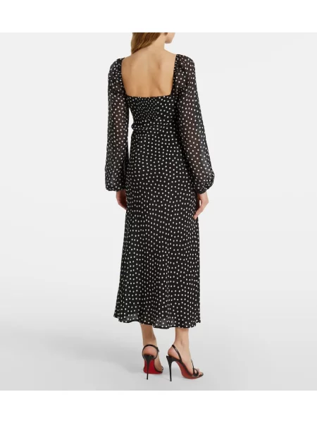 Rochie maxi Rixo de mătase cu buline de costum negru