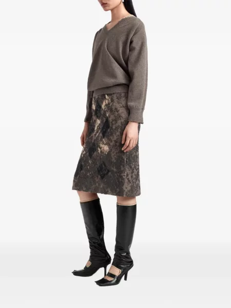 Fustă midi Maison Margiela cu model argyle maro