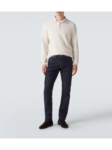 Tricou polo Brioni de mătase alb