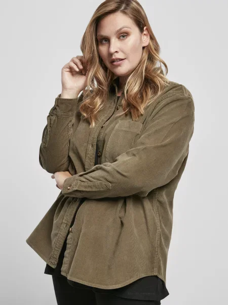 Cămașă Urban Classics de catifea cord maro