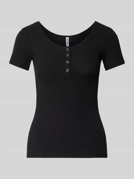 T-shirt z krótką listwą z zatrzaskami model ‘KITTE’ Pieces czarna