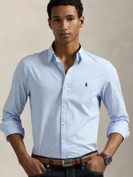 Риза Polo Ralph Lauren с кройка по тялото с яка с копче синьо