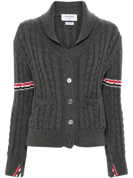 Cardigan Thom Browne cu dungi tricotate gri