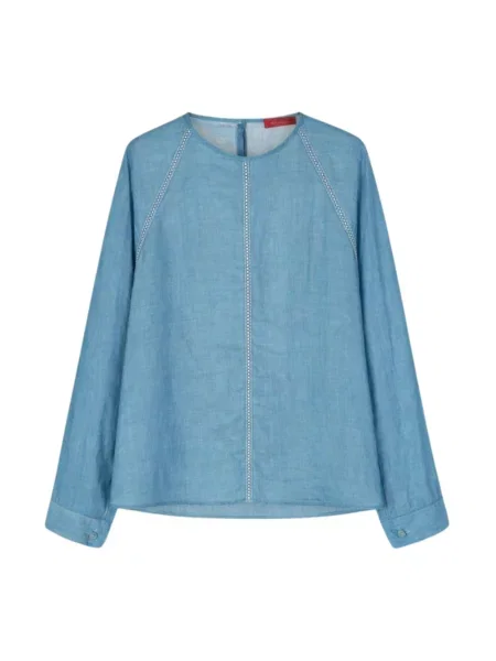 Lniana bluzka Max Mara Studio niebieska