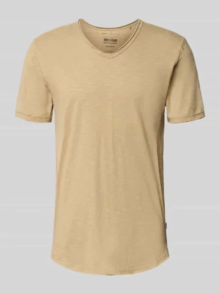 T-shirt o kroju regular fit z czystej bawełny model ‘BENNE LONGY’ Only & Sons beżowa