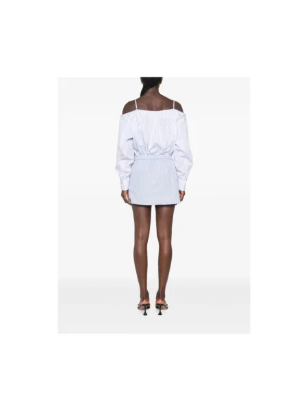 Sukienka mini Alexander Wang w paski z odkrytymi ramionami z paskiem niebieska