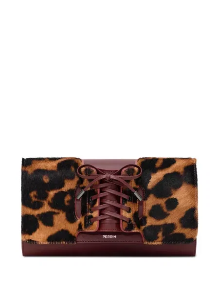 Geantă plic Perrin Paris cu imagine cu model leopard maro