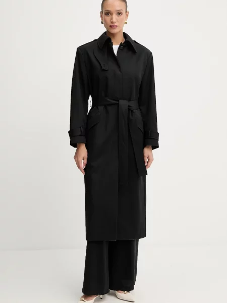 BOSS trencz wełniany przejściowy czarny