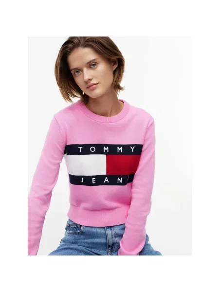 Kerek nyakú szvetter Tommy Jeans rózsaszín