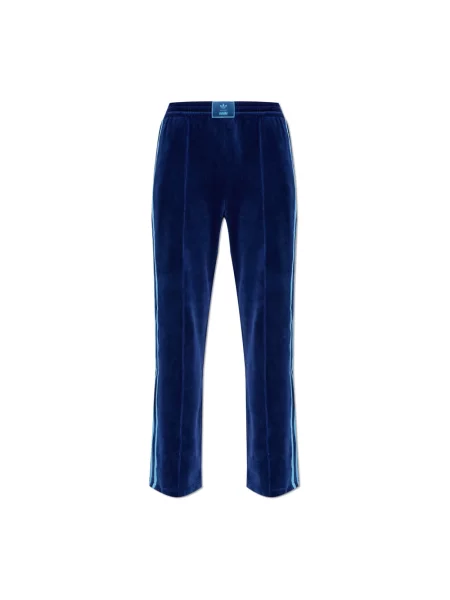 Welurowe spodnie Adidas Originals do biegania niebieskie