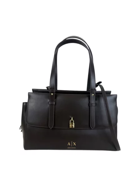 Armani Exchange torebka shopper z imitacji skóry brązowa
