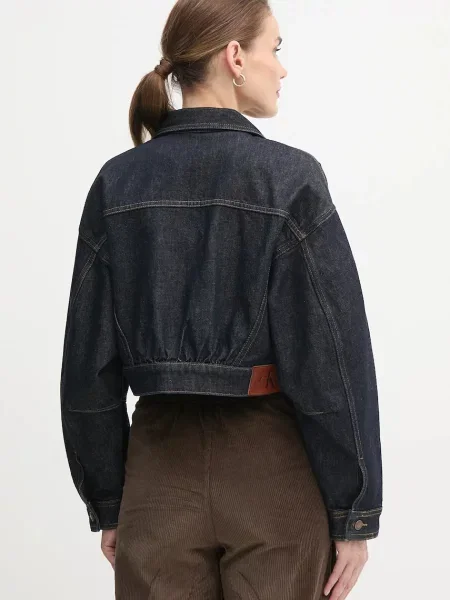 Džínová bunda Calvin Klein Jeans tmavomodrá přechodná oversize