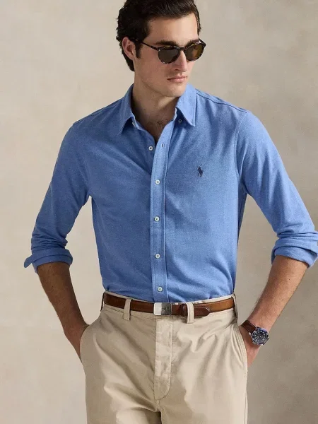 Риза Polo Ralph Lauren със стандартна кройка с яка с копче черно