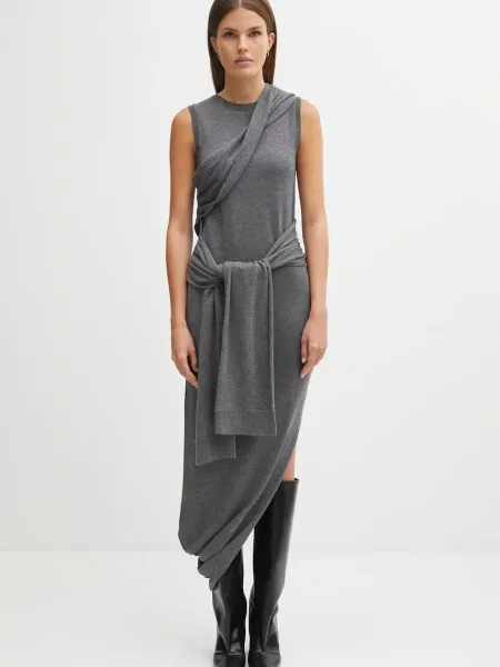 JW Anderson rochie cu lână Tie Detail Sleeveless maxi drept gri