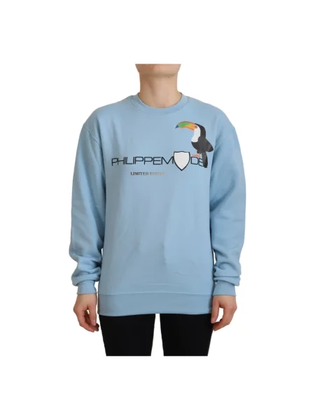 Bluza Philippe Model elegancka z długim rękawem z nadrukiem niebieska