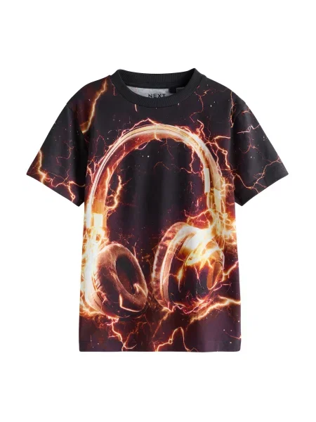 Next Tricou maro / portocaliu negru