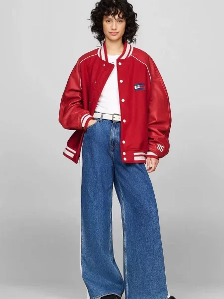 Дитяча джинсова куртка Tommy Jeans червона