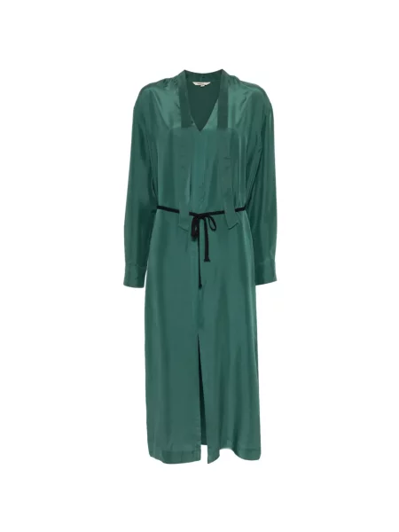 Rochie midi Barena cu decolteu în V până la genunchi de costum verde