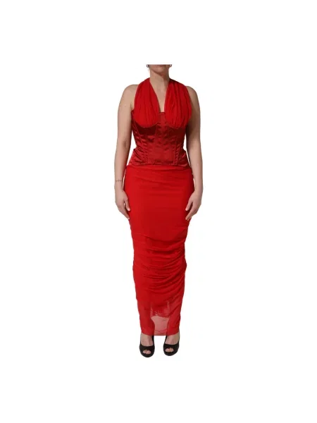 Sukienka Dolce And Gabbana bez rękawów z dekoltem halter czerwona