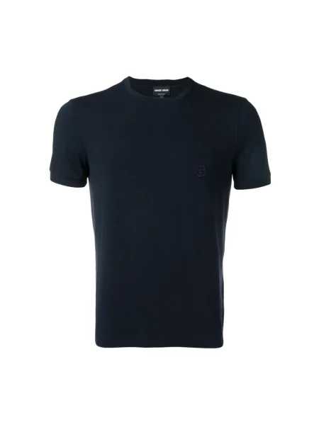 Koszulka Giorgio Armani z krótkim rękawem ze stretchu z logo niebieska