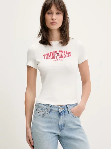 Tommy Jeans tričko s bavlnou béžové