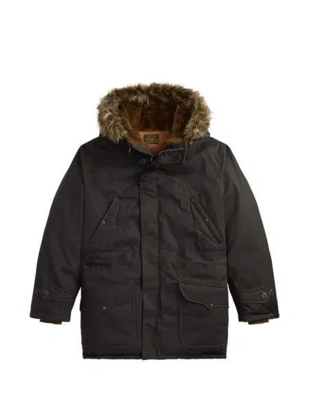 Garnitură de blană palton de blană Ralph Lauren Rrl cu glugă cu blană maro