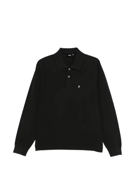Lung tricou polo Stüssy cu autograf negru