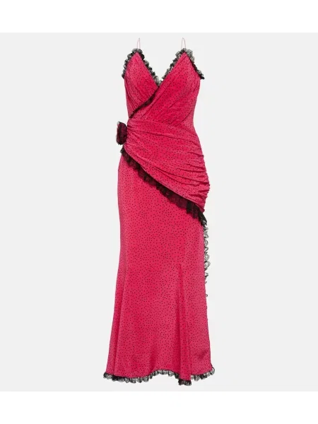 Rochie maxi Alessandra Rich de mătase cu model floral de costum roz