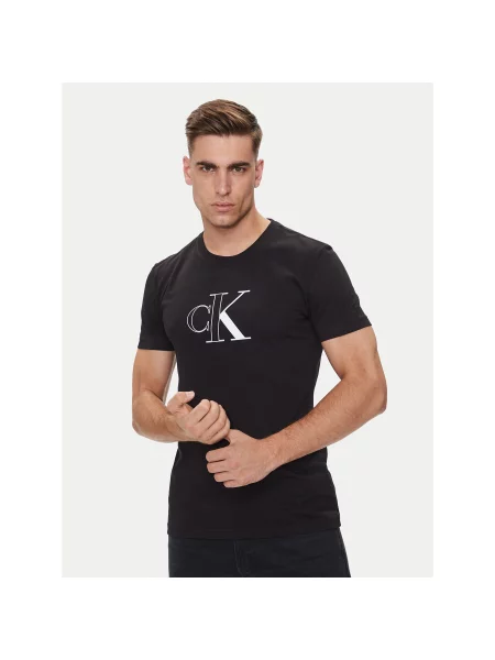 Calvin Klein Jeans T-Shirt Outline Monologo Slim Fit μαύρο
