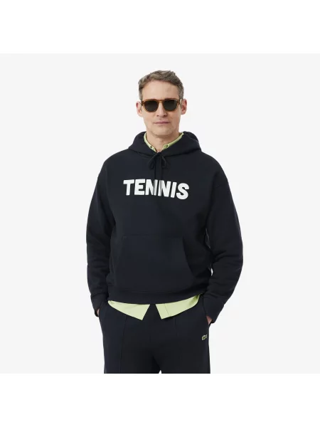 Lacoste Bluza Z Kapturem Z Nadrukiem Tenisowym czarny