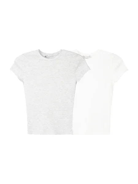Bershka Majica svetlo siva bela