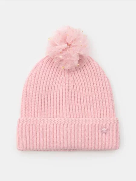 Sinsay Žebrovaná čepice beanie s viskózou a bambulí broskvová