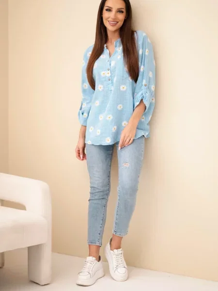 Bluză Kesi Włoski de in cu model floral alb