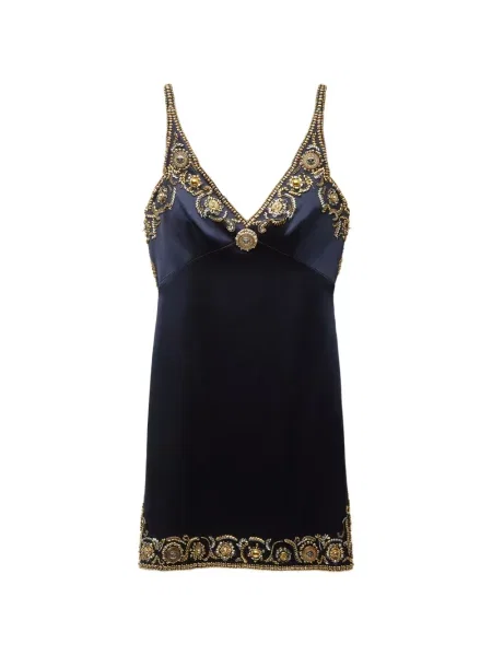 Rochie mini Versace cu broderie din satin negru