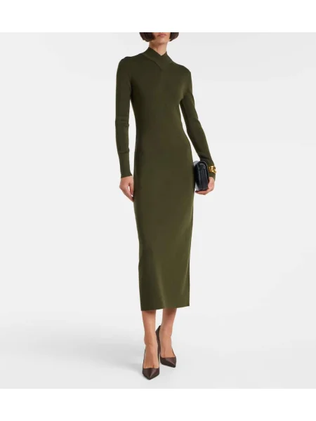 Rochie midi Tom Ford de lână până la genunchi de costum verde