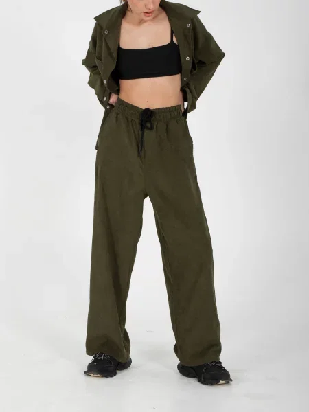 Замшеві Штани палаццо IJ ij-pants-wide-velvet-haki хакі