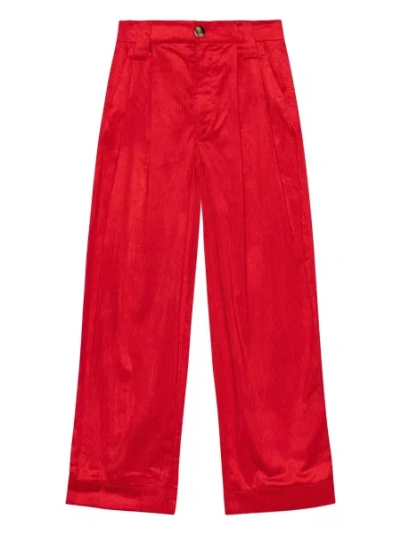 Pantaloni Ganni de catifea cord plisate roșu