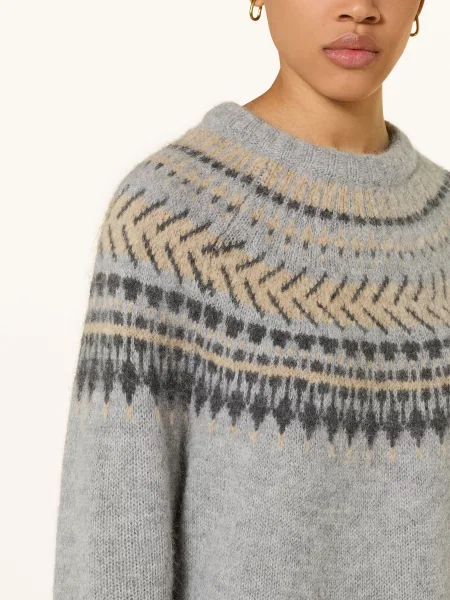 Barbour Svetr Annette S Alpakou šedá tmavě šedá béžová