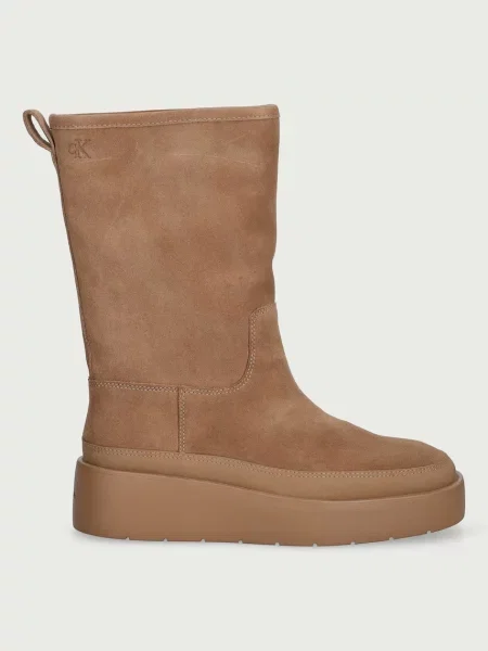 Calvin Klein členkové čižmy na platforme dámske semišové FLATFORM MID BOOT SUEDE WL béžová