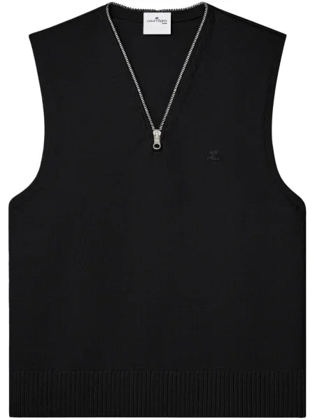 Pulover Courreges fără mâneci cu decolteu în V negru